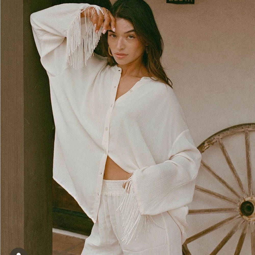 NWT WeWoreWhat Fringe Button Up and Smocked Pants